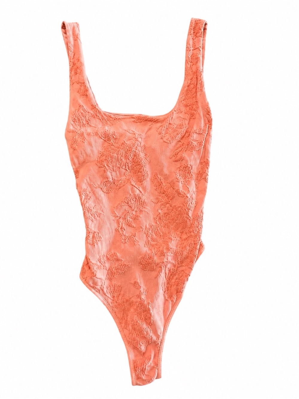 Free People Coral Textured Send Love Seamless Scoop Neck Bodysuit